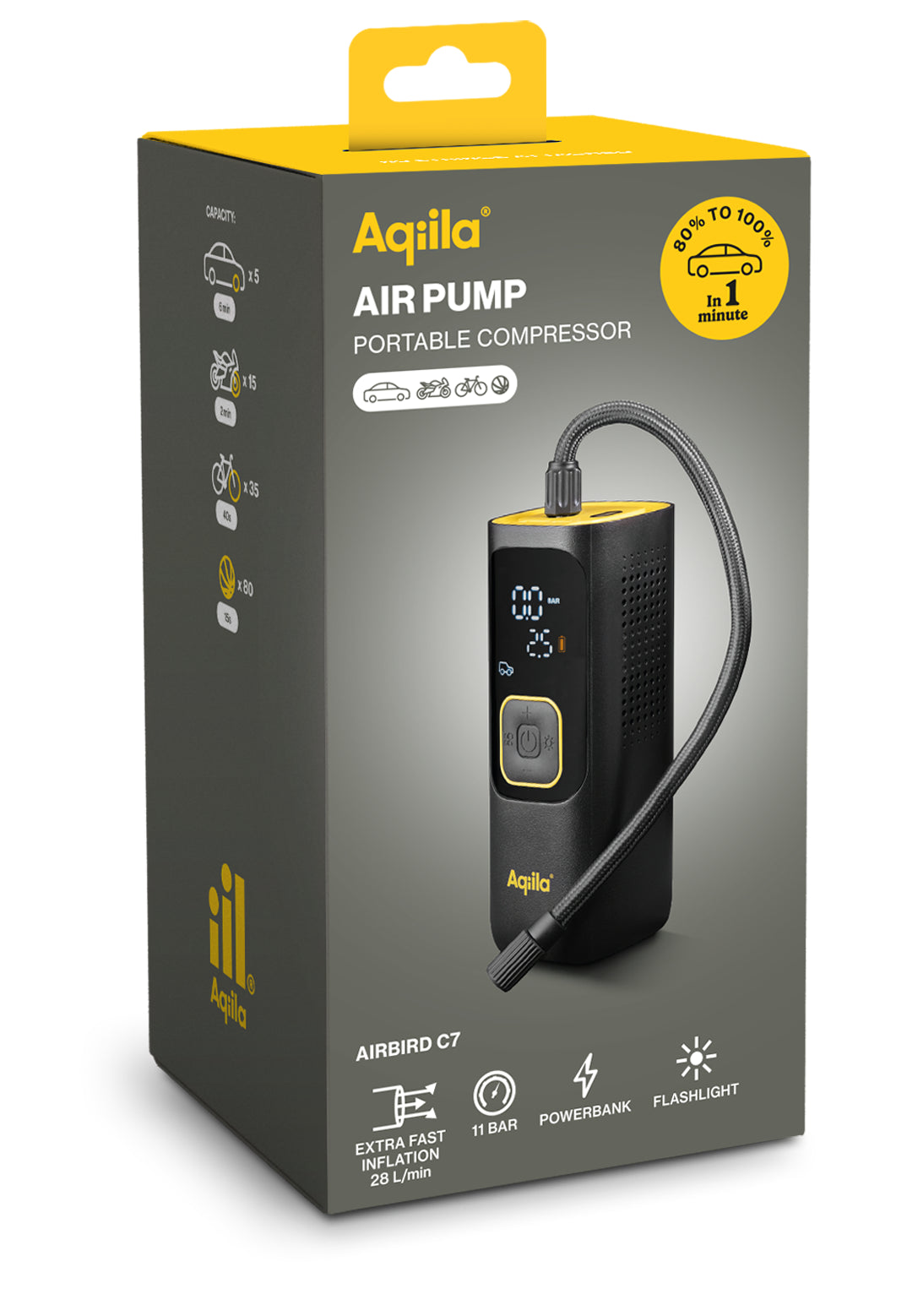 Aqiila Airbird C7 - Luftkompressor med powerbank
