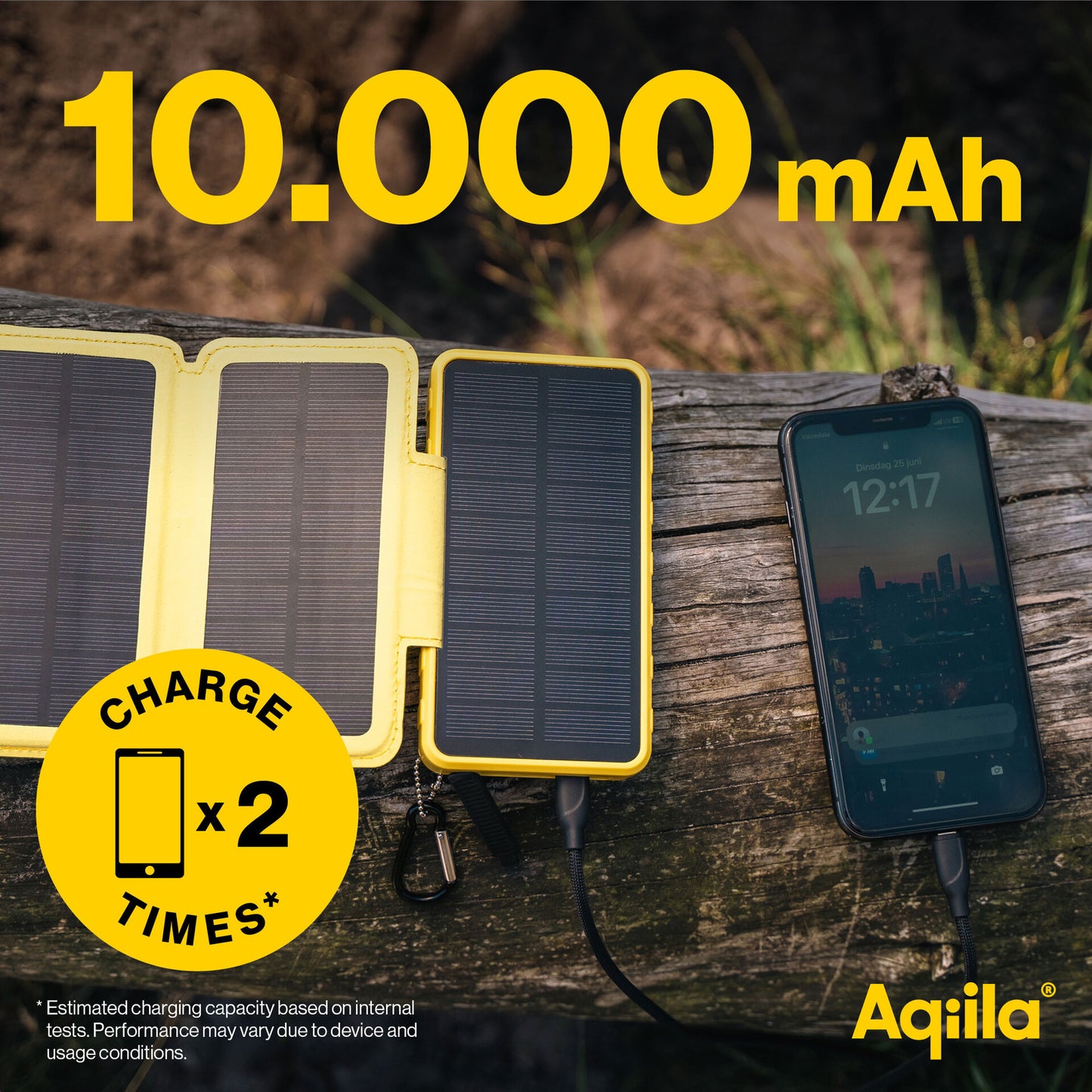 Aqiila Powerbird BS10 - Solcelle powerbank 10000mAh - Lys