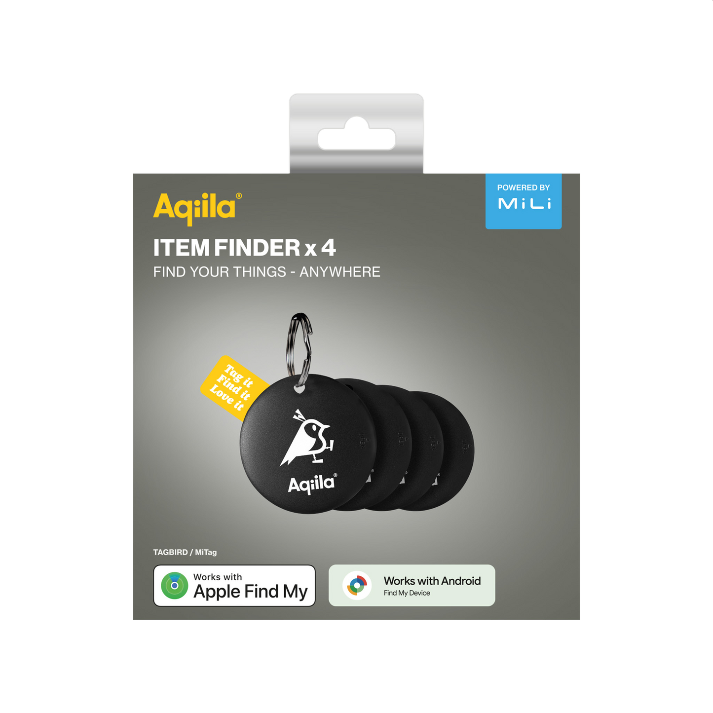 Aqiila Tagbird Sporingsbrikke 4 pk - Nøkkelring - Apple og Android