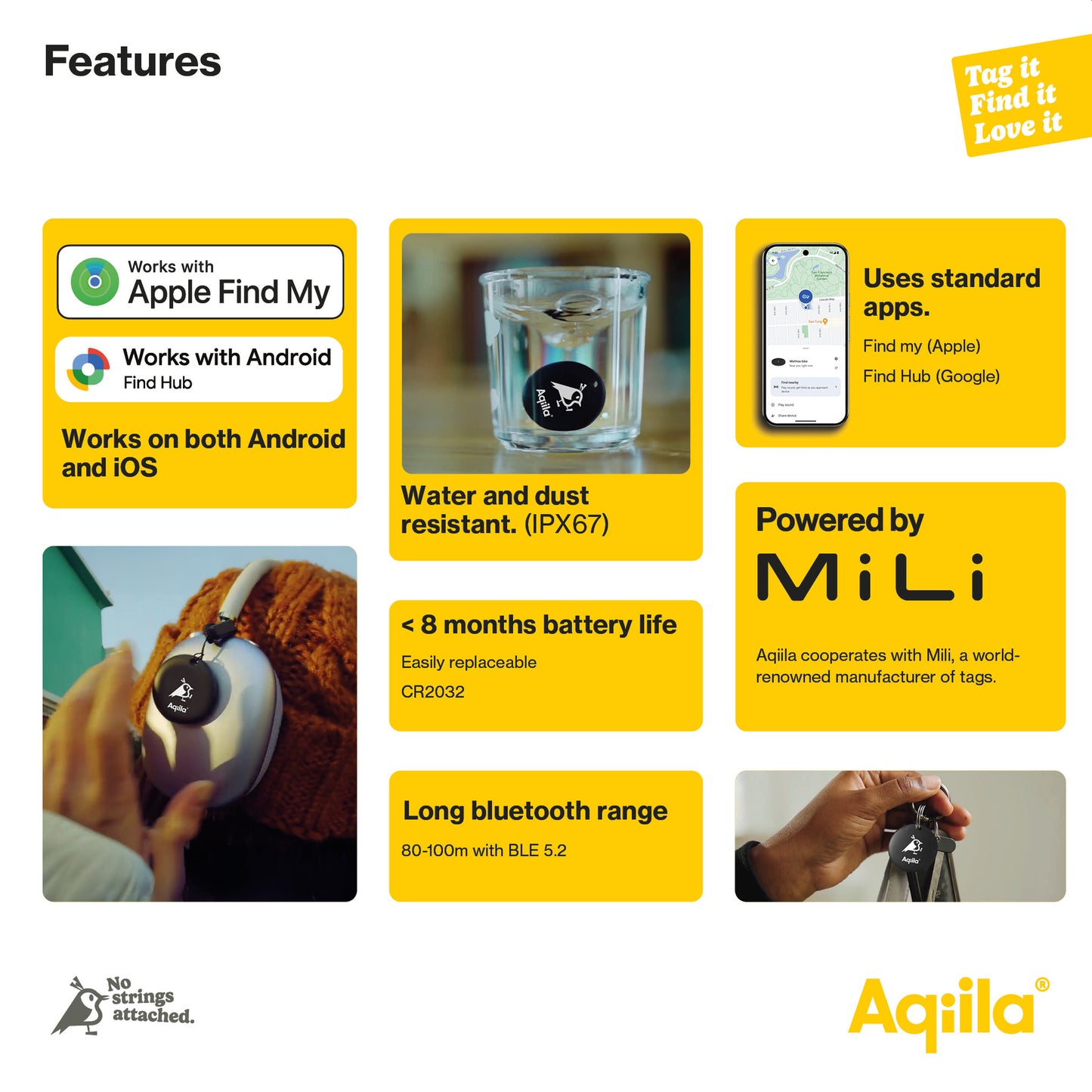 Aqiila Tagbird Sporingsbrikke m/deksel - m/Monteringsdeksel - Apple og Android