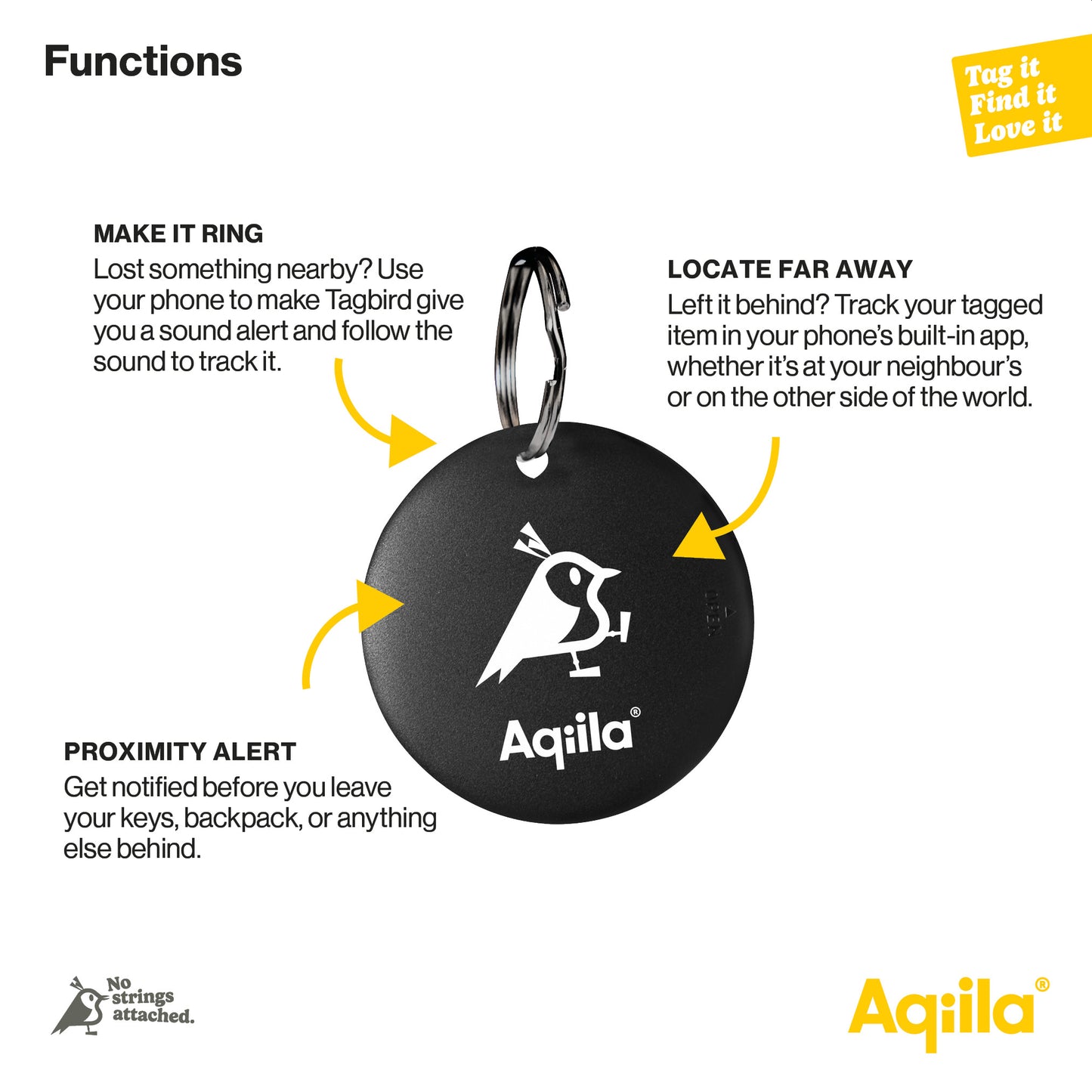 Aqiila Tagbird Ringeklokke - m/Sporingsbrikke - Apple og Android