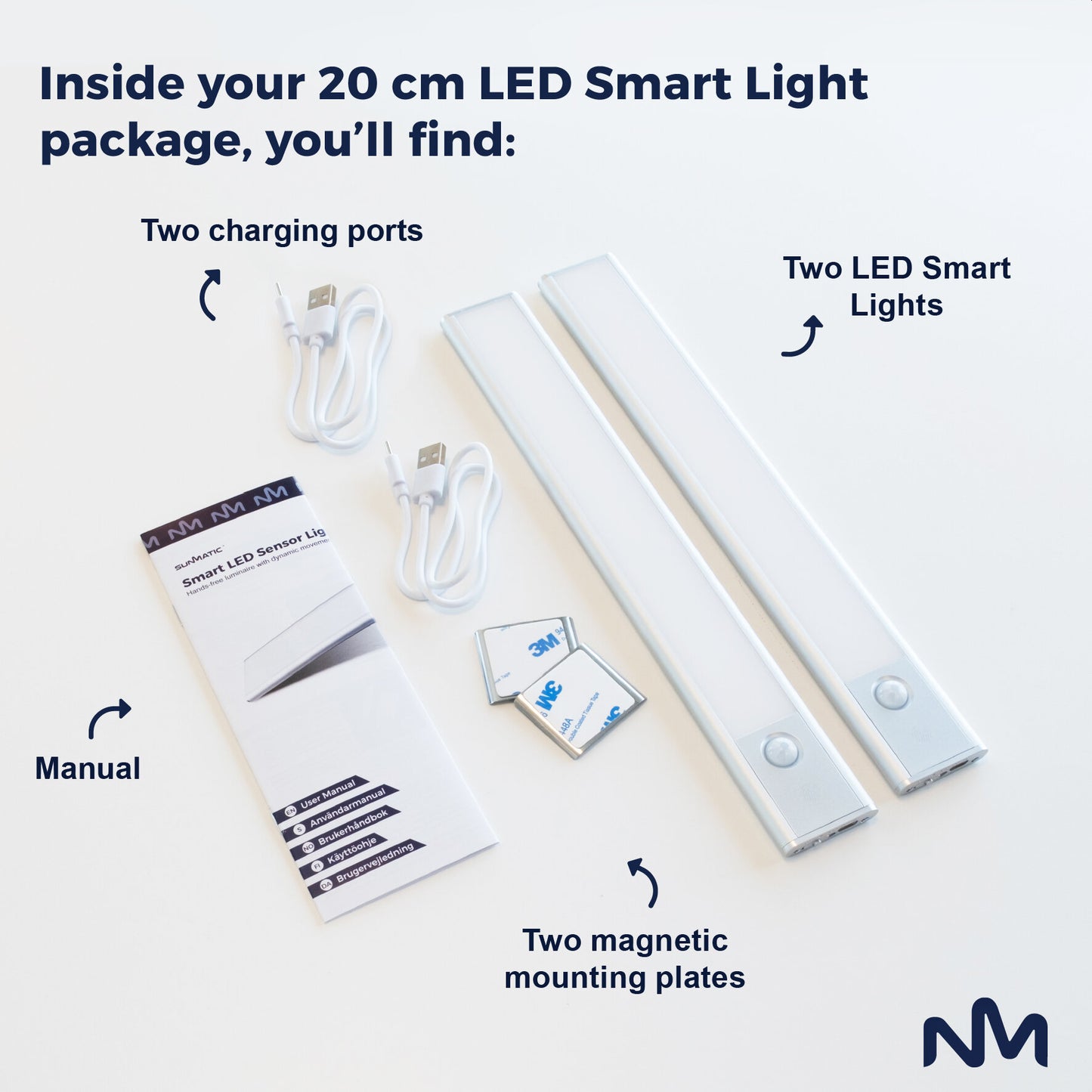 Sunmatic Sensorlampe LED 20cm 2-pk - Oppladbar - USB C
