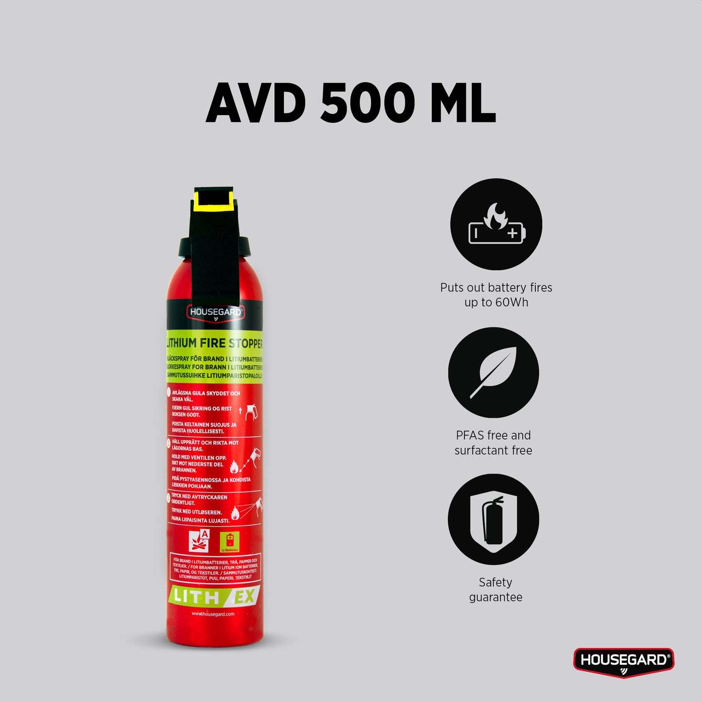 Housegard Brannslukker Lith-EX - Slukkespray for Lithium batterier - 500m