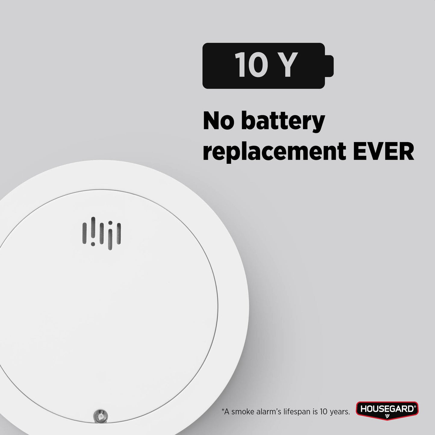 Housegard Thin Optisk Røykvarsler10år - Hvit -  10 års batteri - Aut. selvtest