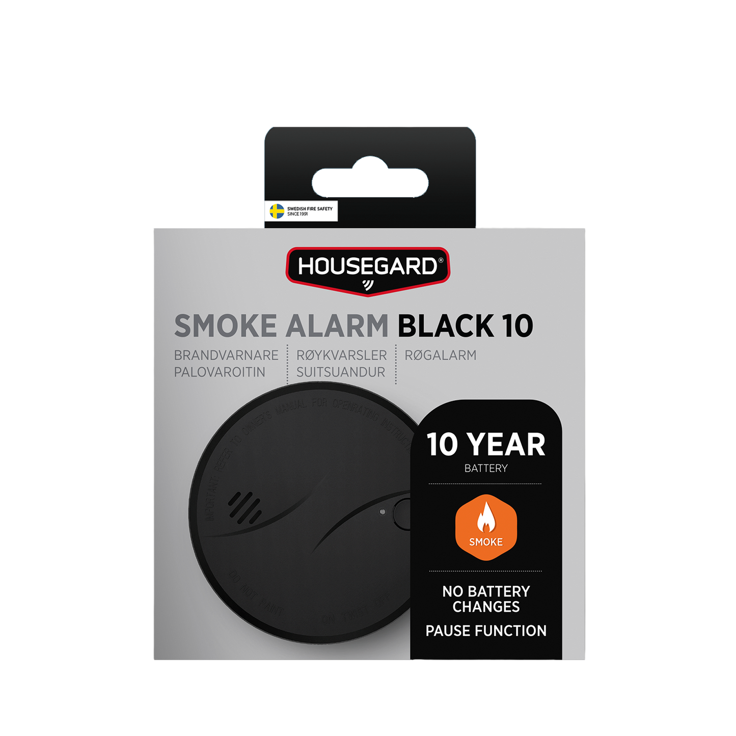 Housegard Optisk Røykvarsler 10 år Black - Svart matt -  10 års batteri