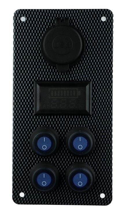 Osean Bryterpanel - 4 brytere - m/voltmeter og USB uttak