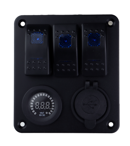 Osean Bryterpanel - 3 brytere - m/voltmeter og USB uttak
