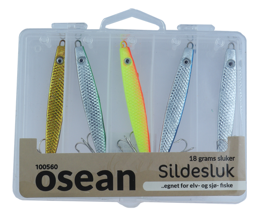 Osean sluksett Sildesluk - 5pk - 18gr - 25gr - 40gr - 60gr m/slukboks