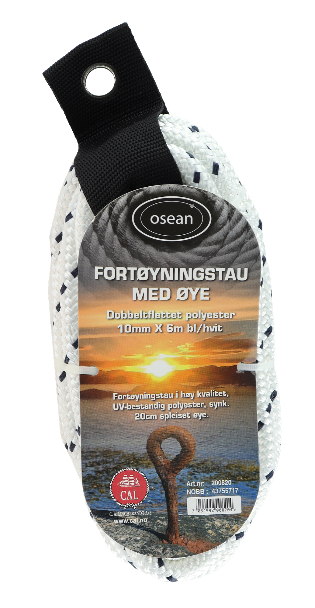 Fortøyningstau m/øye - Hvit / Blå - 6m - Flettet